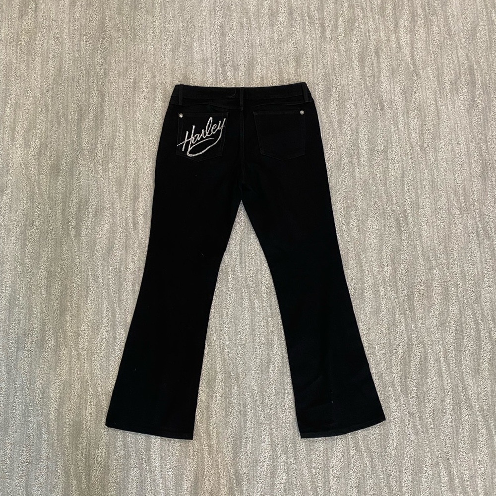 Harley Davidson Women’s Black Bootcut Jeans w/ Rhinestone Logo Size 12 Tall